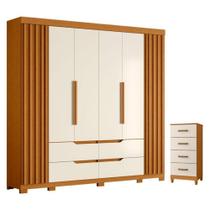 Kit Guarda Roupa Casal Doble 6 Portas e Cômoda Mobi 4 Gavetas MDP Cinamomo Off White Kit Guarda Roupa Casal Doble 6 Portas e Cômoda Mobi 4 Gavetas MDP Cinamomo Off White