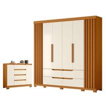 Kit Guarda Roupa Casal Doble 6 Portas e Cômoda Sapateira Atena 4 Gavetas Cinamomo Off White Kit Guarda Roupa Casal Doble 6 Portas e Cômoda Sapateira Atena 4 Gavetas Cinamomo Off White
