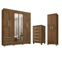 Kit Guarda Roupa Casal Londres 6 Portas com Espelho, Cômoda 5 Gavetas Modena e Multiuso Egito Malbec - Incorplac