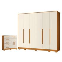 Kit Guarda Roupa Casal Mercure 6 Giratórias e Cômoda Xangai 12 Gavetas MDP Cinamomo Off White Kit Guarda Roupa Casal Mercure 6 Giratórias e Cômoda Xangai 12 Gavetas MDP Cinamomo Off White