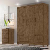 Kit Guarda Roupa Casal MS 912 + Cômoda MS 913 Castanho Wood - Moval Kit Guarda Roupa Casal MS 912 + Cômoda MS 913 Castanho Wood - Moval