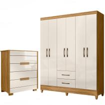 Kit Guarda Roupa Casal Panamá e Cômoda Dhara