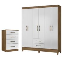 Kit Guarda Roupa Casal Panamá e Cômoda MS - Naturale / Branco