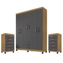Kit Guarda Roupa Casal Porto Belo 6 Portas 2 Gavetas com 2 Cômoda 5 Gavetas Carvalho Grafite Clique Chique Kit Guarda Roupa Casal Porto Belo 6 Portas 2 Gavetas com 2 Cômoda 5 Gavetas Carvalho Grafite Clique Chique