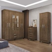 Kit Guarda Roupa Casal Porto Belo 6 Portas 2 Gavetas Com Espelho, Cômoda 5 Gavetas Porto Belo e Multiuso Cairo I01 Malbec Clique Chique
