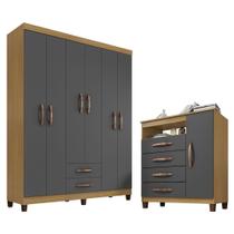Kit Guarda Roupa Casal Porto Belo 6 Portas 2 Gavetas e Cômoda Sapateira 1 Porta 4 Gavetas I01 Carvalho Grafite Clique Chique Kit Guarda Roupa Casal Porto Belo 6 Portas 2 Gavetas e Cômoda Sapateira 1 Porta 4 Gavetas I01 Carvalho Grafite Clique Chique