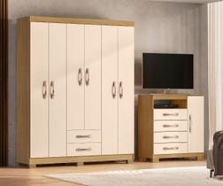 Kit Guarda Roupa Casal Porto Belo 6 Portas 2 Gavetas e Cômoda Sapateira 1 Porta 4 Gavetas I01 Carvalho Off White Clique Chique Kit Guarda Roupa Casal Porto Belo 6 Portas 2 Gavetas e Cômoda Sapateira 1 Porta 4 Gavetas I01 Carvalho Off White Clique Chique