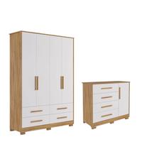 Kit Guarda Roupa e Cômoda Bebê Charlo 04 portas 100% MDF - Kit Guarda Roupa e Cômoda Bebê Charlo 04 portas 100% MDF -