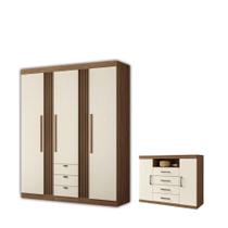 Kit Guarda Roupa e Cômoda Denver Jatoba Areia