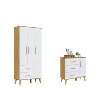 Kit Guarda Roupa e Cômoda Infantil Moveis Peroba Sky MDF Ls