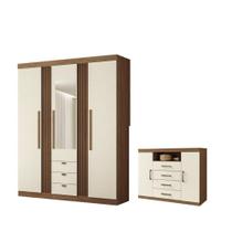 Kit Guarda Roupa Espelho e Cômoda Denver Jatoba Areia