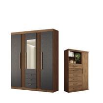 Kit Guarda Roupa Espelho e Multi Uso Veronica Jatoba Gafite Kit Guarda Roupa Espelho e Multi Uso Veronica Jatoba Gafite
