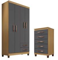 Kit Guarda Roupa Roupeiro Solteiro 4 Portas 2 Gavetas Cômoda Itapema Com 5 Gavetas 90x 56 Carvalho Americano Grafite Kit Guarda Roupa Roupeiro Solteiro 4 Portas 2 Gavetas Cômoda Itapema Com 5 Gavetas 90x 56 Carvalho Americano Grafite