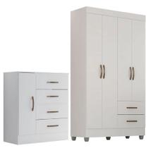 Kit Guarda-roupa Solteiro 4 Portas Com Cômoda Sapateira Lisa Branco