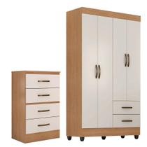 Kit Guarda-roupa Solteiro 4 Portas E Cômoda 4 Gavetas Lisa Nature/off White