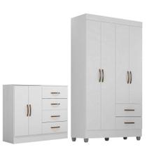 Kit Guarda-roupa Solteiro 4 Portas E Cômoda Sapateira 2 Portas Lisa Branco