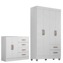 Kit Guarda-Roupa Solteiro 4 Portas e Cômoda Sapateira 2 Portas Lisa