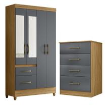 Kit Guarda Roupa Solteiro com Espelho Madri e Cômoda MS