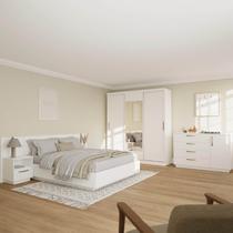 Kit Guarda Roupas 3 Portas, Cama Queen e Complementos de Quarto Araçá CabeCasa MadeiraOriginals Branco