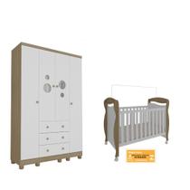Kit Guarda Roupas 4 Portas e Berço Moveis Peroba Bolinha MDF Amadeirado Kit Guarda Roupas 4 Portas e Berço Moveis Peroba Bolinha MDF Amadeirado