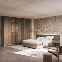 Kit Guarda Roupas 7 Portas e Cama Casal/Queen com LED Seringal CabeCasa MadeiraOriginals