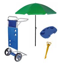 Kit Guarda Sol 1,8m Carrinho De Praia Saca Areia Mesa Portátil - Mor
