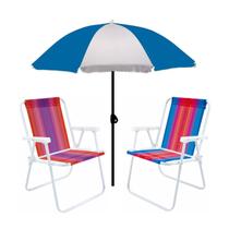 Kit Guarda Sol 1,8m Fashion 2 Cadeira Alta Aço Dobrável Praia Camping Piscina - Mor