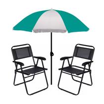 Kit Guarda Sol 1,8m Fashion 2 Cadeira Master Preto Aço Dobrável Praia Camping Piscina - Mor Kit Guarda Sol 1,8m Fashion 2 Cadeira Master Preto Aço Dobrável Praia Camping Piscina - Mor