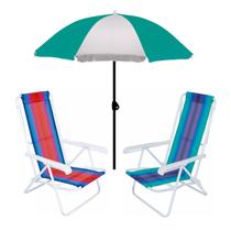 Kit Guarda Sol 1,8m Fashion 2 Cadeira Reclinável 8 Posições Aço Praia Camping Piscina - Mor