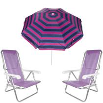 Kit Guarda Sol 1,8M Ipanema Pink 2 Cadeira 8 Posição - Lilás