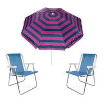 Kit Guarda Sol 1,8m Ipanema Pink Cadeira Alta Alumínio Sannet Praia Piscina Camping - Tobee