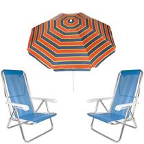 Kit Guarda Sol 1,8m Ipanema Vermelho Cadeira 8 Posições Alumínio Sannet Praia Piscina Camping - Tobee