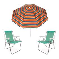 Kit Guarda Sol 1,8m Ipanema Vermelho Cadeira Alta Alumínio Sannet Praia Piscina Camping - Tobee Kit Guarda Sol 1,8m Ipanema Vermelho Cadeira Alta Alumínio Sannet Praia Piscina Camping - Tobee