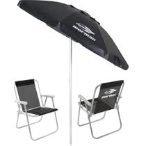 kit guarda sol + 2 cadeira praia mormaii preta bel fix