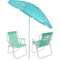 kit guarda sol + 2 cadeira praia mormaii verde bel fix