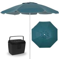 Kit Guarda Sol 2 Metros Verde Musgo Bagum e Aluminio + Caixa Termica 19 Litros Cooler Preto Bel