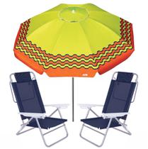 Kit Guarda Sol 2,4m Articulado Ibiza 2 Cadeira Reclinável Summer 6 Posições Alumínio Praia Jardim Camping - Tobee