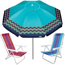 Kit Guarda Sol 2,4m Articulado Ibiza Turquesa 2 Cadeira 8 Posições Alumínio Praia Piscina Camping - Tobee