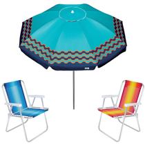 Kit Guarda Sol 2,4m Articulado Ibiza Turquesa 2 Cadeira Alta Alumínio Praia Piscina Camping - Tobee