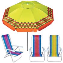 Kit Guarda Sol 2,4m Articulado Ibiza Verde Limão 3 Cadeira 8 Posições Alumínio Praia Piscina Camping - Tobee Kit Guarda Sol 2,4m Articulado Ibiza Verde Limão 3 Cadeira 8 Posições Alumínio Praia Piscina Camping - Tobee