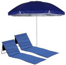 Kit Guarda Sol 2,6m Alumínio Articulado Espreguiçadeira Ajustável Dobrável Com Alça Bolso Azul - Tobee