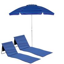 Kit Guarda Sol 2m Alumínio Articulado Espreguiçadeira Ajustável Dobrável Com Alça Bolso Azul - Tobee Kit Guarda Sol 2m Alumínio Articulado Espreguiçadeira Ajustável Dobrável Com Alça Bolso Azul - Tobee