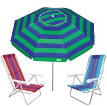 Kit Guarda Sol 2m Aruba Azul 2 Cadeira 8 Posições Alumínio Praia Piscina Camping - Tobee