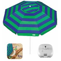 Kit Guarda Sol 2m Em Aço Sombreiro Caribe Azul Com Base Plástica Branca - Tobee