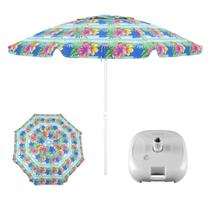 Kit Guarda Sol Alumínio 2,4 Metros Fibra De Vidro Poliéster Floral Praia Piscina Base Plástica - Belfix