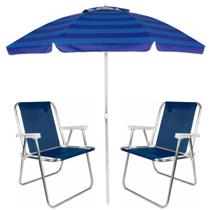 Kit Guarda Sol Articulado 2m 2 Cadeira Alta Sannet Alumínio Praia Piscina Azul - Mor Kit Guarda Sol Articulado 2m 2 Cadeira Alta Sannet Alumínio Praia Piscina Azul - Mor