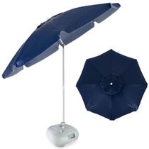 Kit Guarda Sol Articulado 2m Azul + Base em Plastico 21kg para Jardim, Piscina e Praia Bel