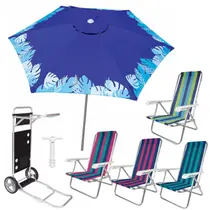 Kit Guarda Sol Ombrelone 2,4m Azul Carrinho Praia Avanço 4 Cadeira Reclinável 4 Posições Saca Areia - Tobee Kit Guarda Sol Ombrelone 2,4m Azul Carrinho Praia Avanço 4 Cadeira Reclinável 4 Posições Saca Areia - Tobee