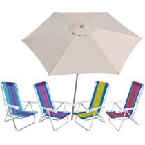 Kit Guarda Sol Ombrelone 2,4m Malibu Bege 4 Cadeira 8 Posições Alumínio Praia Piscina Camping - Tobee Kit Guarda Sol Ombrelone 2,4m Malibu Bege 4 Cadeira 8 Posições Alumínio Praia Piscina Camping - Tobee