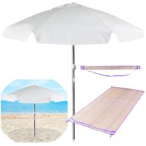 Kit Guarda-sol Praia 1,60m Branco + Esteira de Palha Roxa Bel